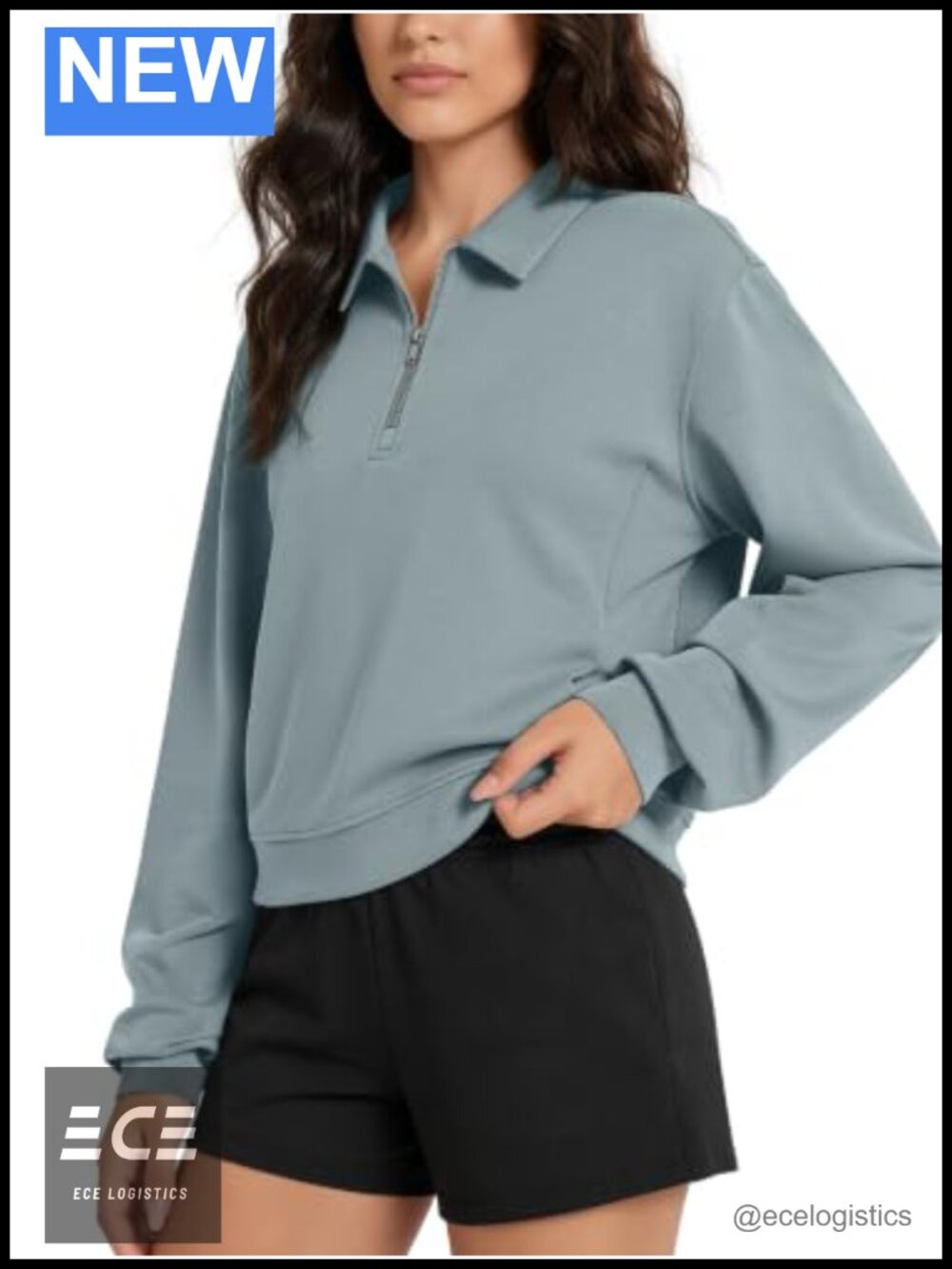 Modal Soft Half-Zip Sweatshirt Collared Pullover Top Pockets